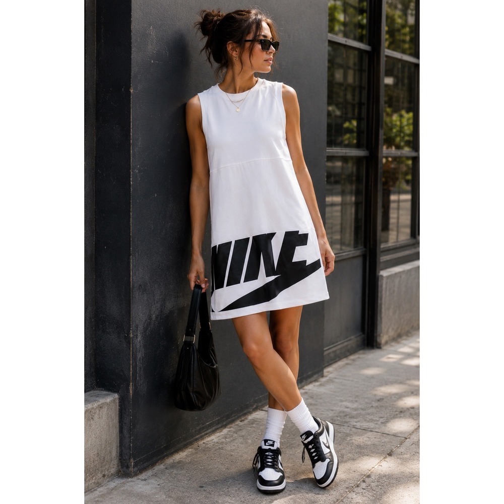 NWT Nike Irreverent Scuba Tank Shift Dress Oversized Swoosh Logo White XS